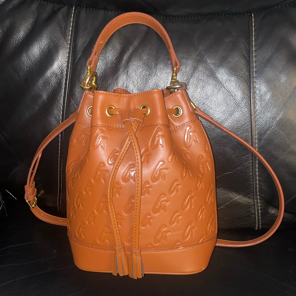 Glam-Aholic Lifestyle Medium Monogram Bucket Bag- Brown